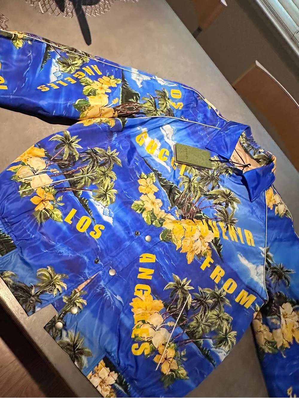 Gucci Multi-Color Tropical Print Jacket with Blue Accents